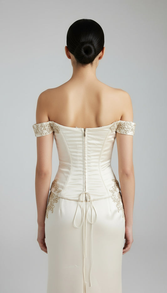 Embroidered Vintage White Corset