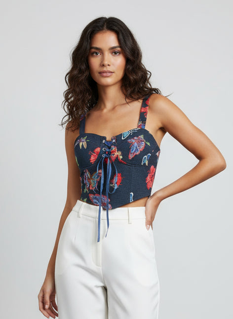 Denim Embroidered Corset