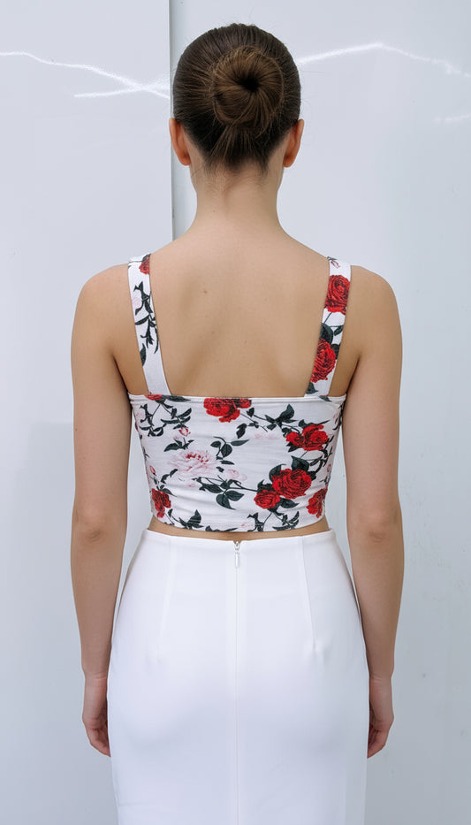White Floral Corset Top