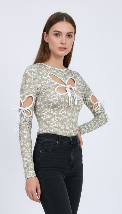 Floral Two Way Wearing Cut Out Top