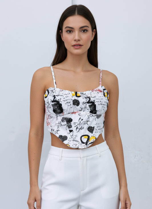 White Graphic Corset Top