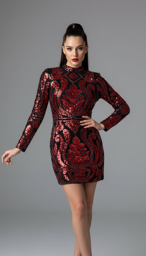 Black Red Sequin Dress