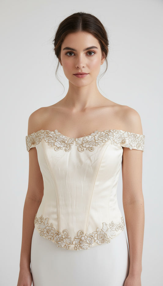 Embroidered Vintage White Corset