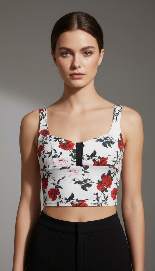 White Floral Corset Top