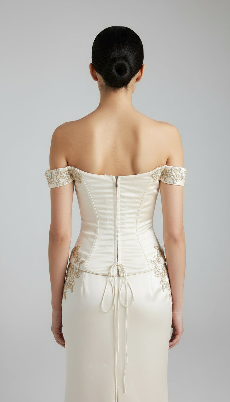 Embroidered Vintage White Corset