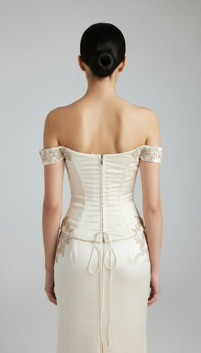 Embroidered Vintage White Corset