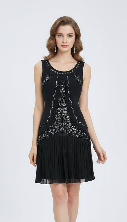Black Sequin Pleated Dress