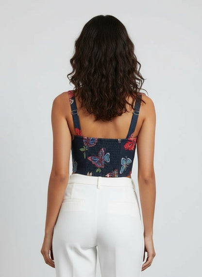 Denim Embroidered Corset