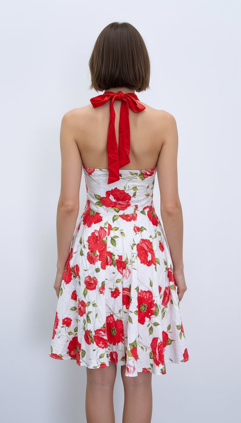 Red Floral Halter Dress
