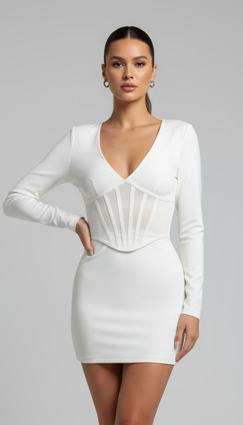 White Full Sleeve Corset Top