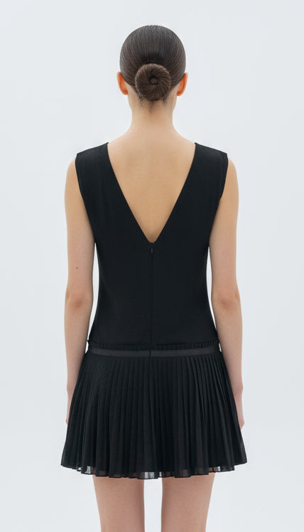 Black Sequin Pleated Dress