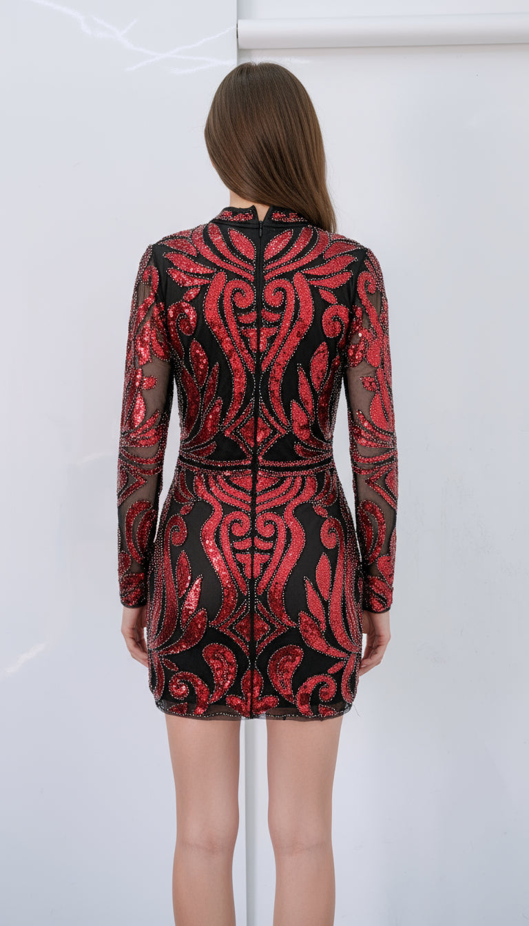 Black Red Sequin Dress
