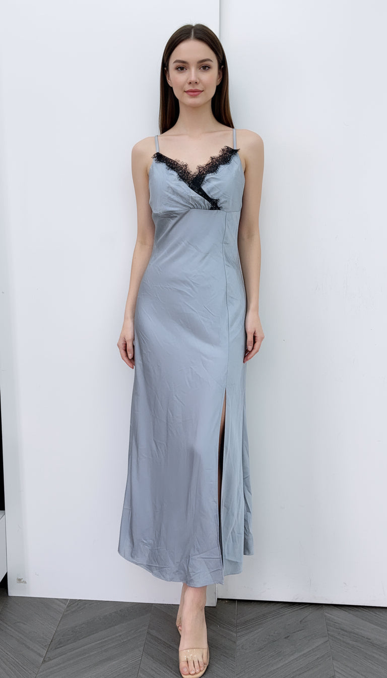 Steel Blue Satin Gown