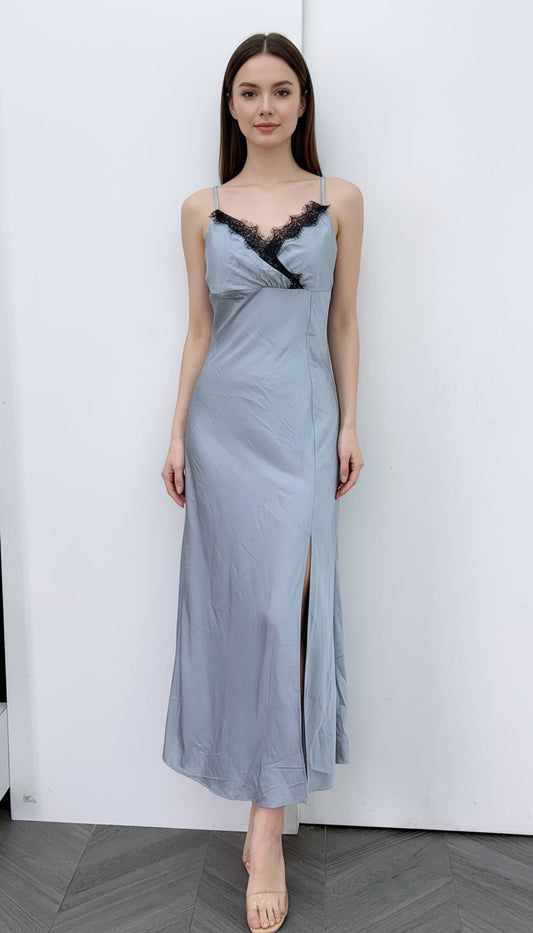 Steel Blue Satin Gown