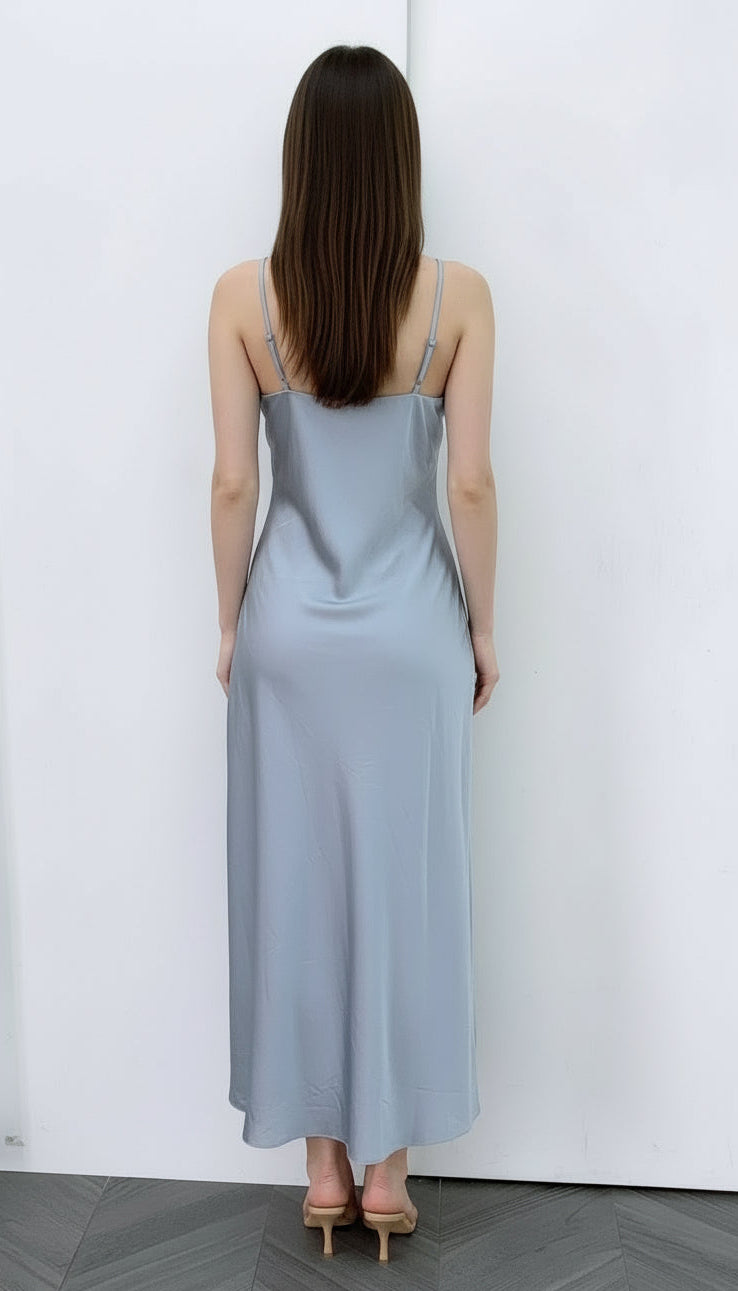 Steel Blue Satin Gown