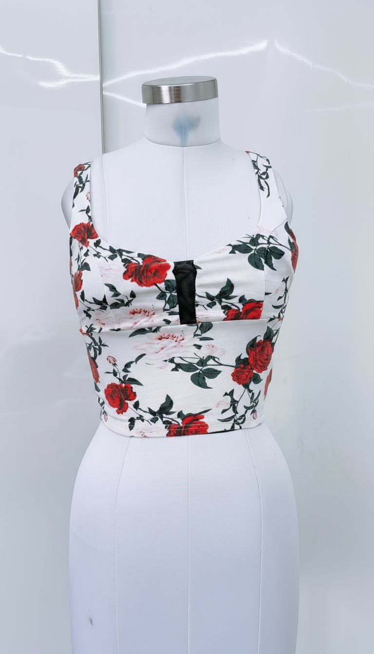 White Floral Corset Top