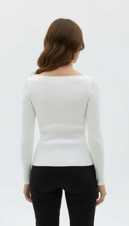 White Ribbed Sweetheart Neckline Top