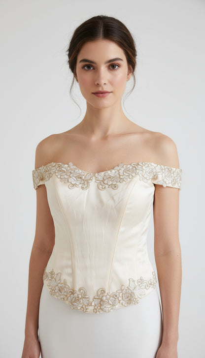 Embroidered Vintage White Corset