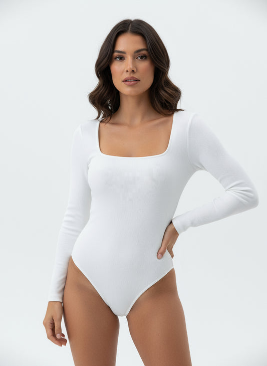 White Ribbed Bodysuit
