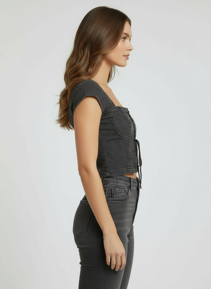 Black Denim Tied Corset