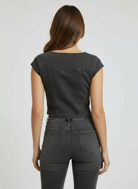 Black Denim Tied Corset