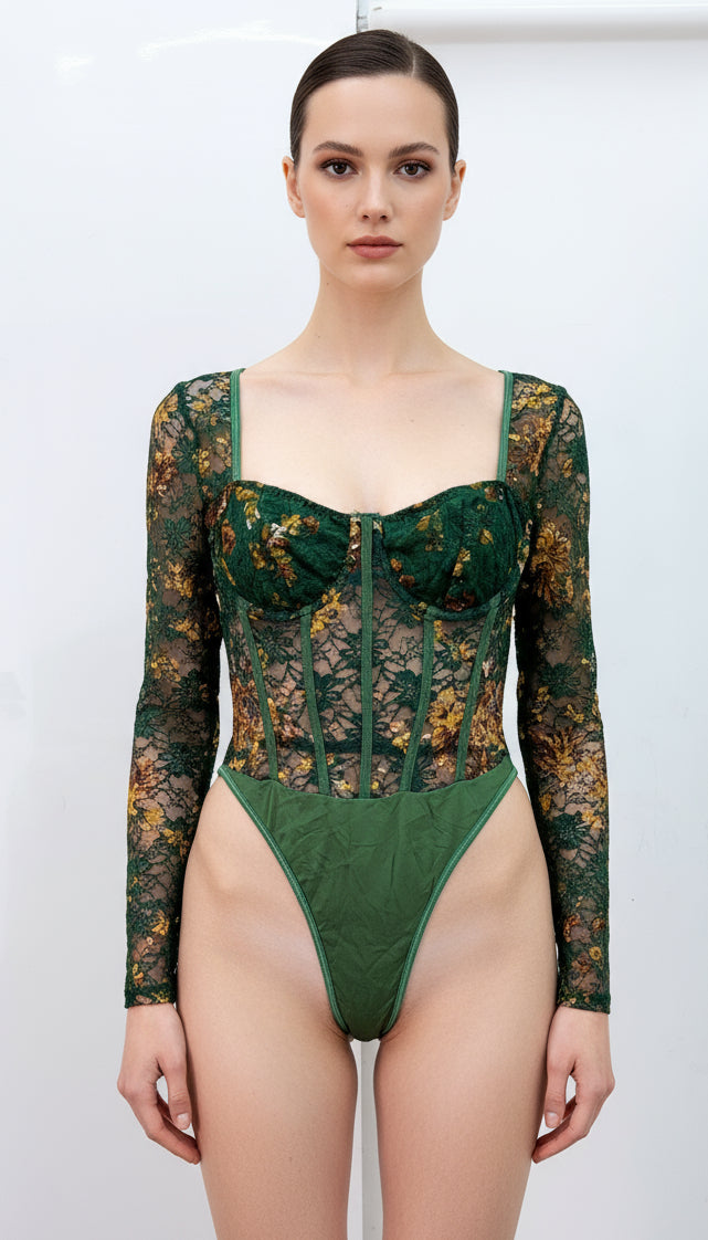 Green Corset Bodysuit