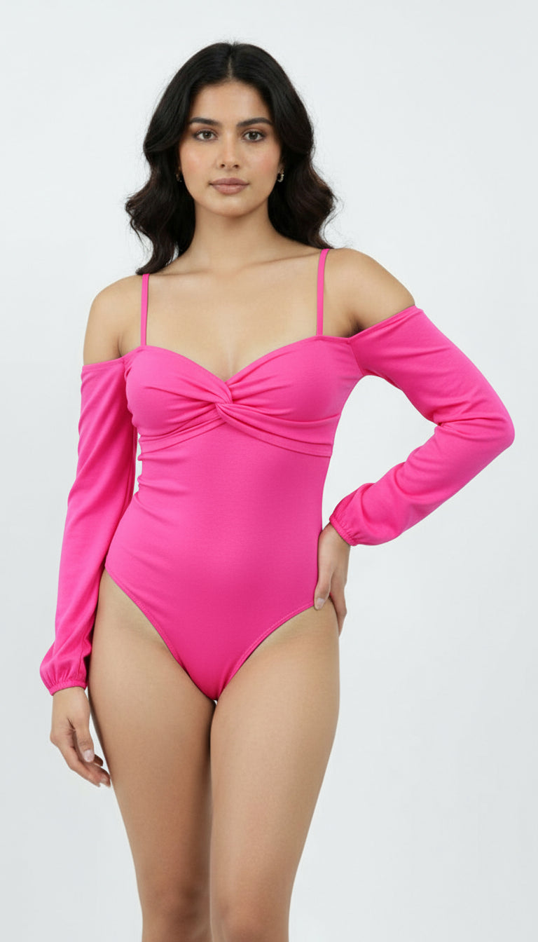 Pink Cold Shoulder Bodysuit