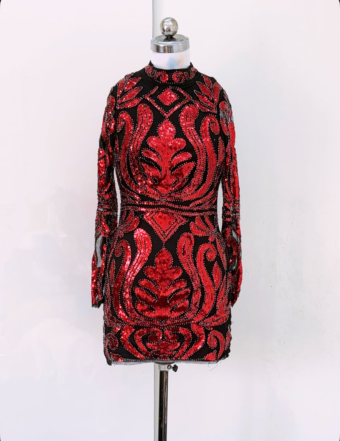 Black Red Sequin Dress