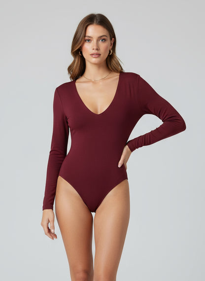 Maroon V Neck Bodysuit