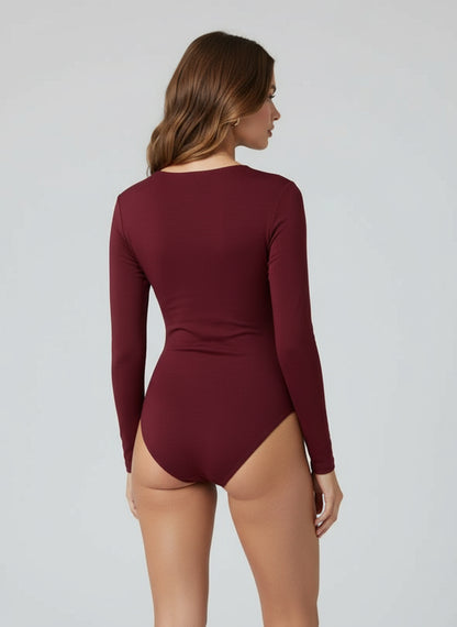 Maroon V Neck Bodysuit